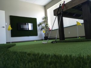 artificial grass putting green system in business office indoor