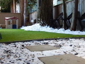 snow on artificial grass in canadian winter