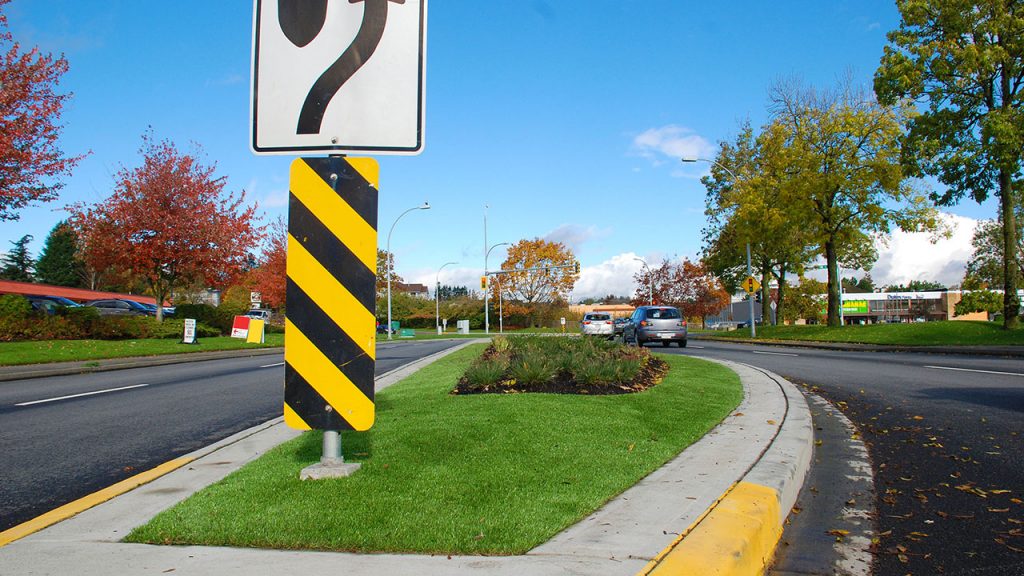 artificial grass used in road median in langley bc