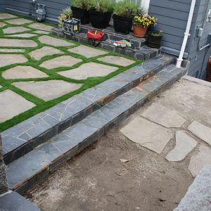 artificial grass with paver stones for landscape design