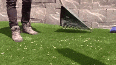 sweeping leaves off artificial grass