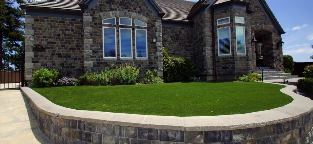 artificial grass used in front yard of residential home